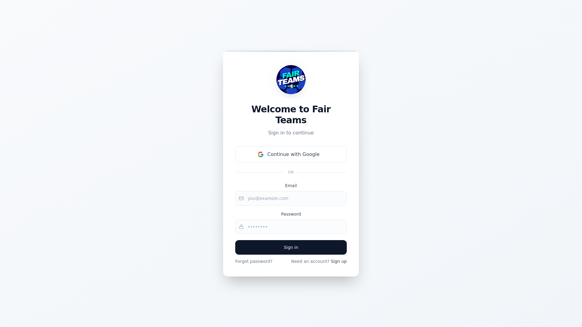 website screenshot of https://fairteamsfootball.com/