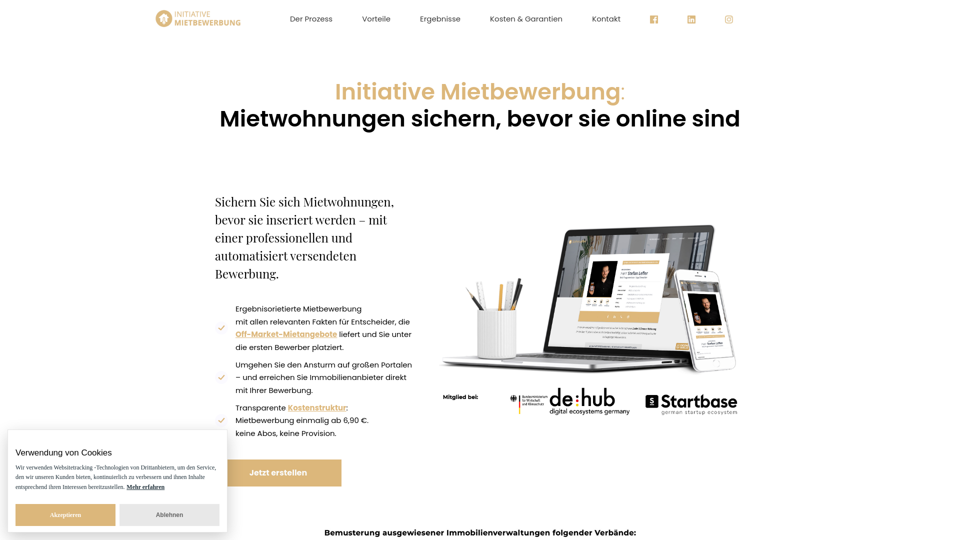 website screenshot of https://initiative-mietbewerbung.de/