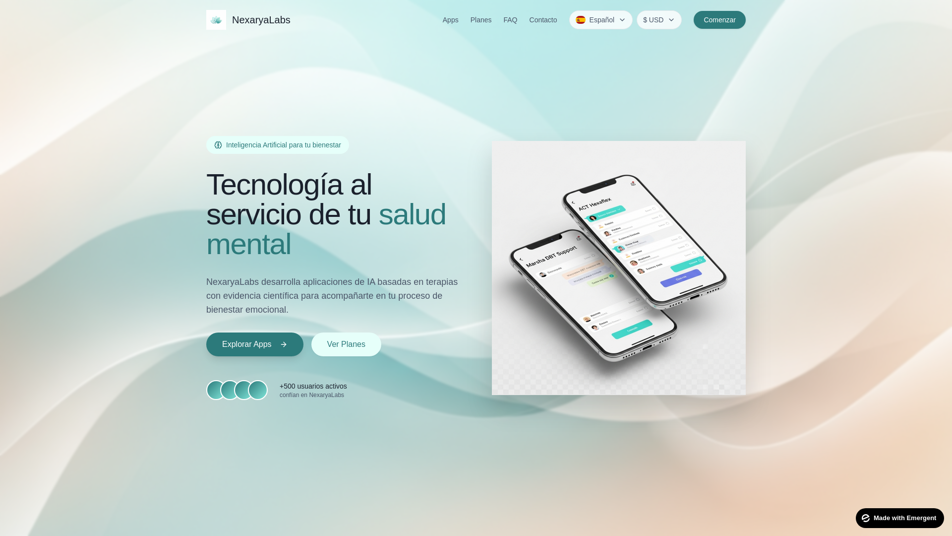 website screenshot of https://nexaryalabs.cl/
