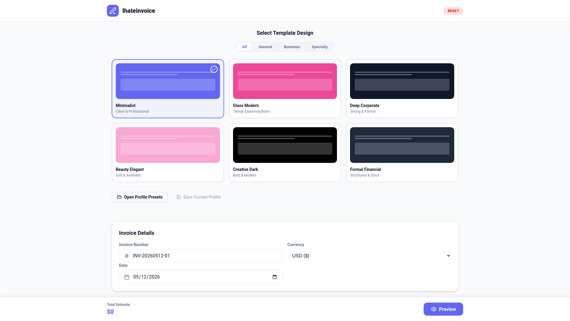 website screenshot of https://ihateinvoice.pages.dev/