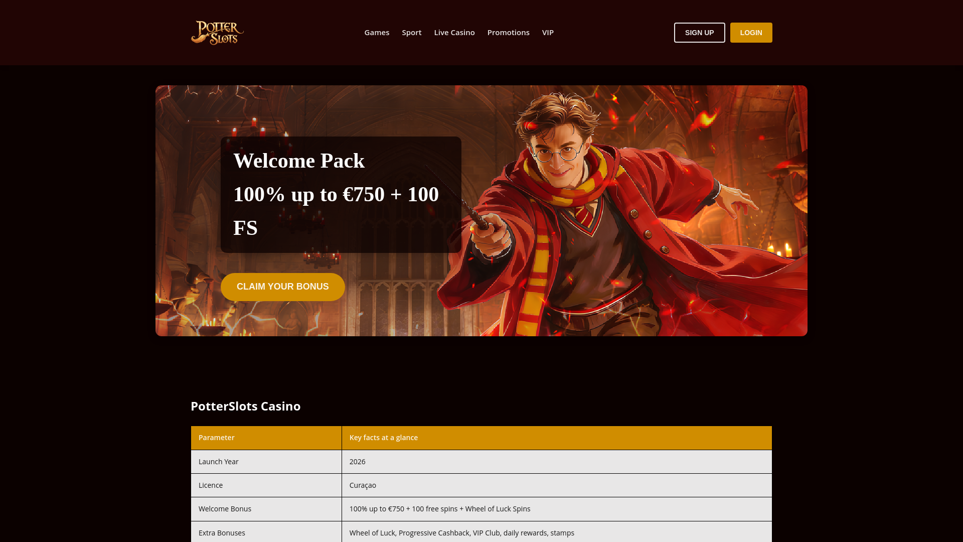 website screenshot of https://potterslots.org.uk