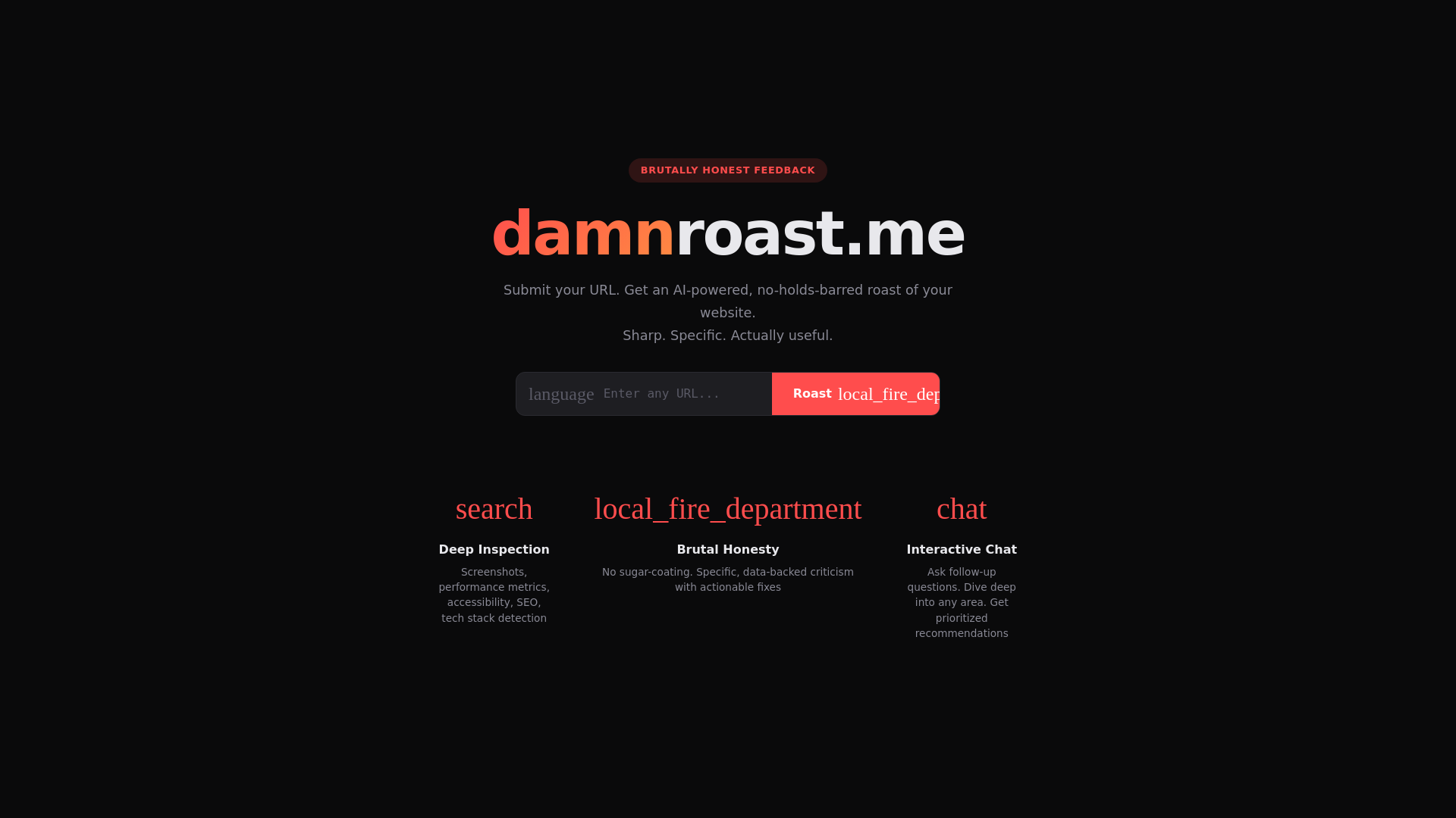website screenshot of https://damnroast.me/