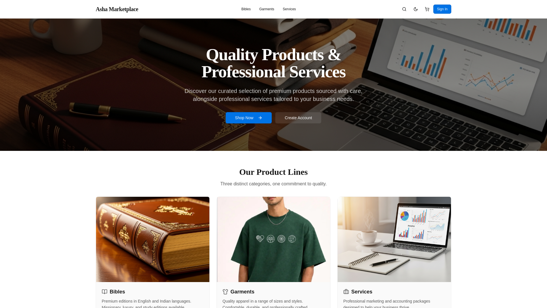 website screenshot of https://ashamarketplace.com