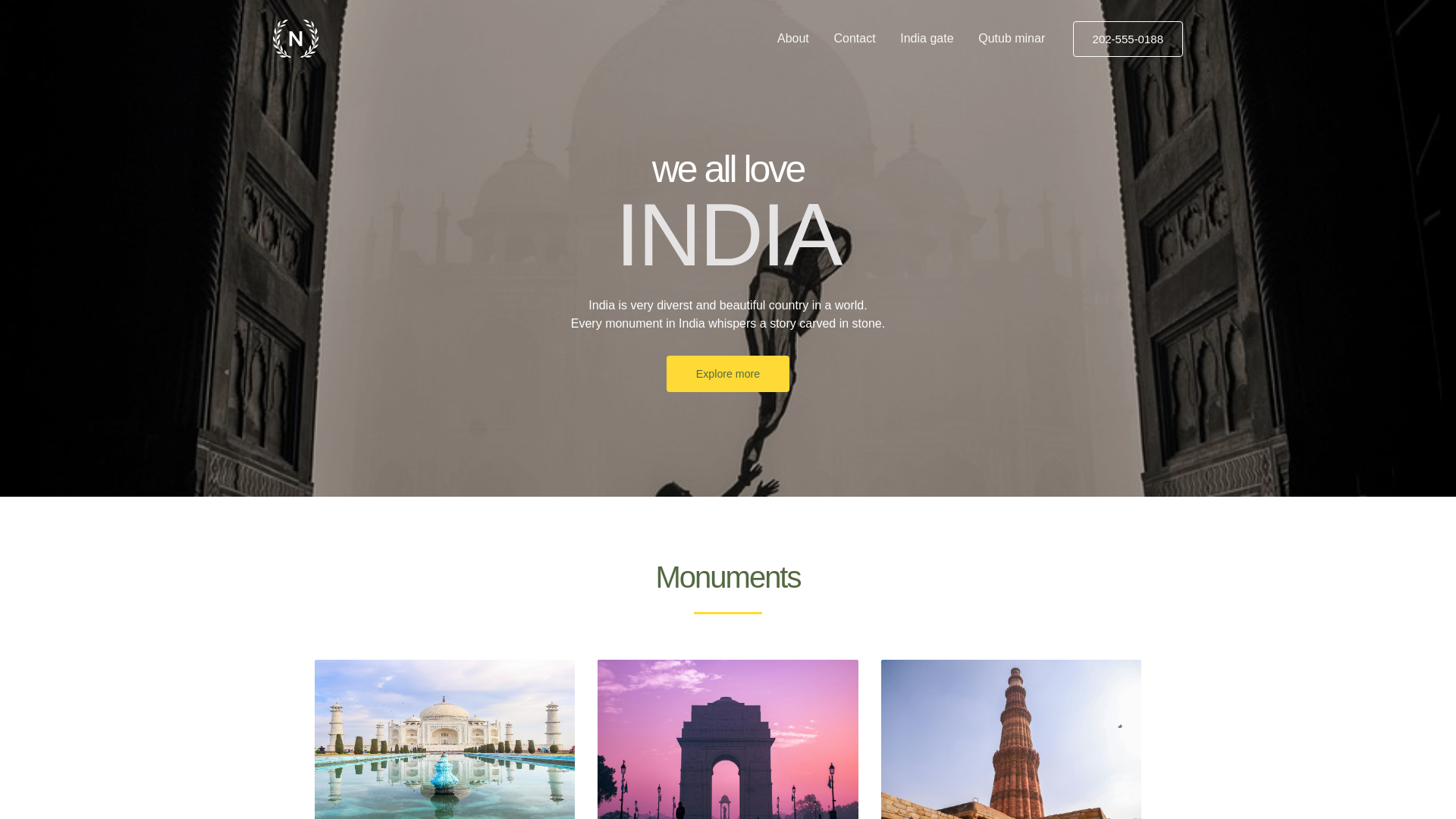 website screenshot of https://monumentsofindia.site