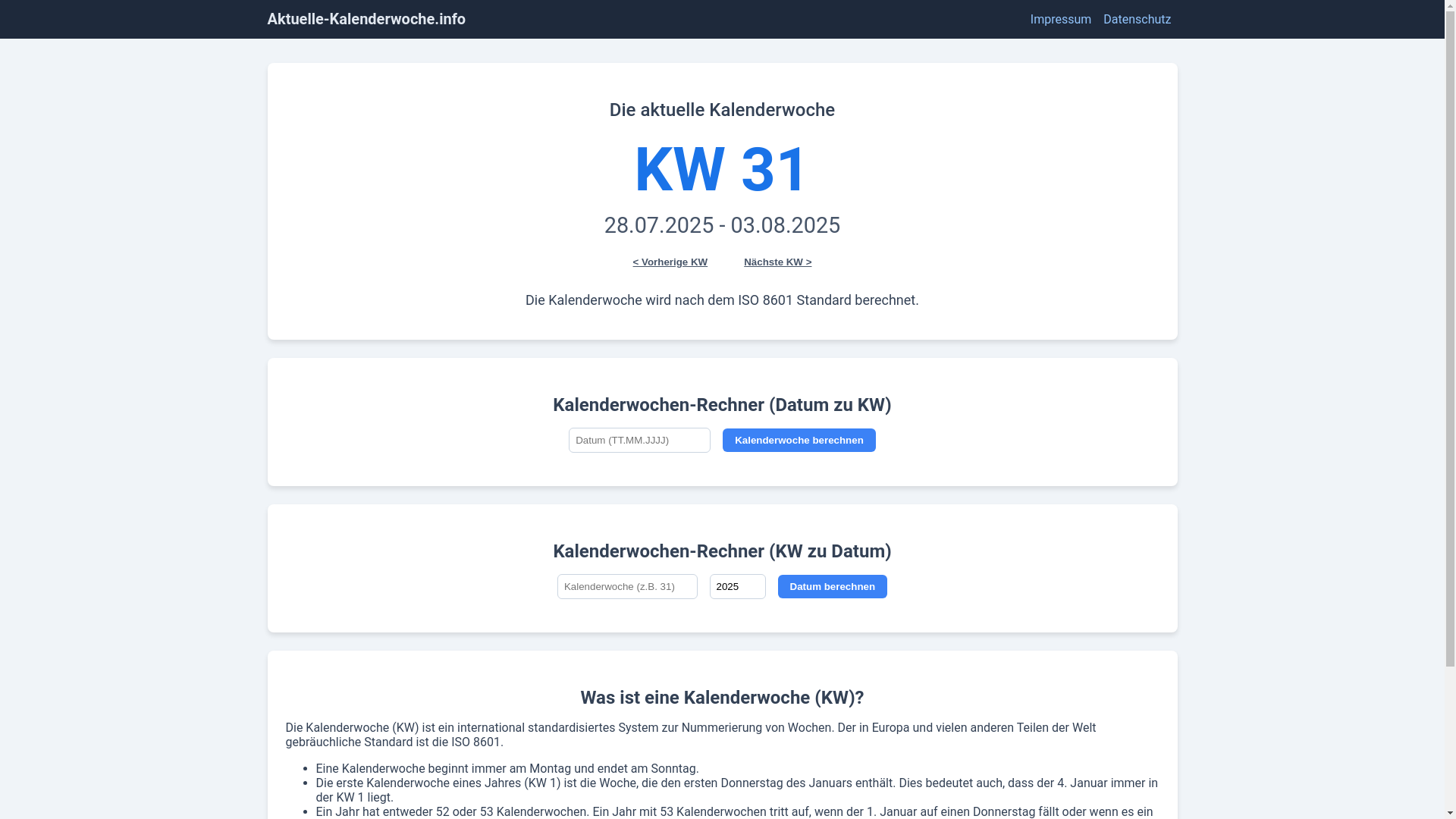 website screenshot of https://aktuelle-kalenderwoche.info/