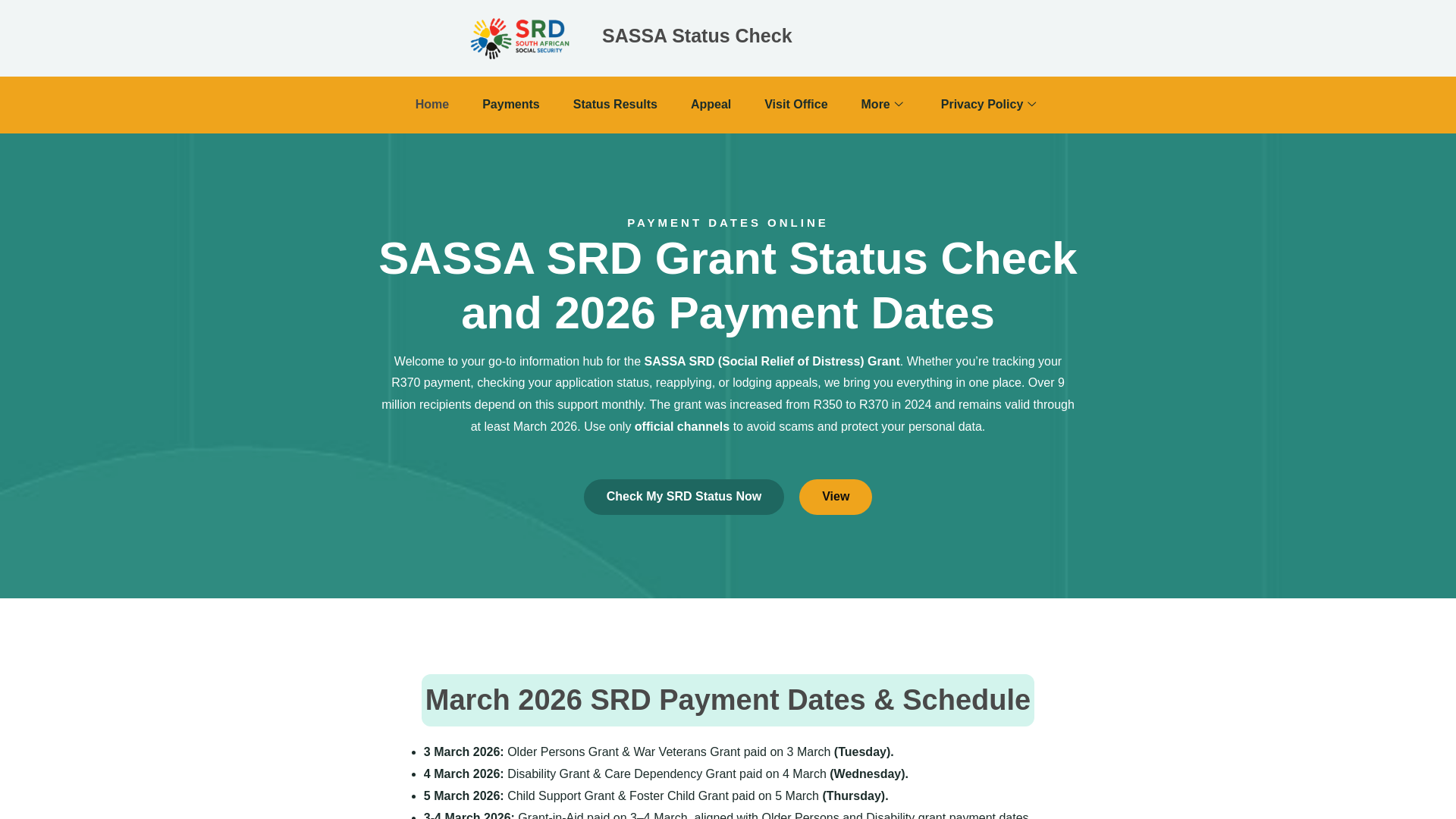 website screenshot of https://sassasrdstatuscheckdates.co.za