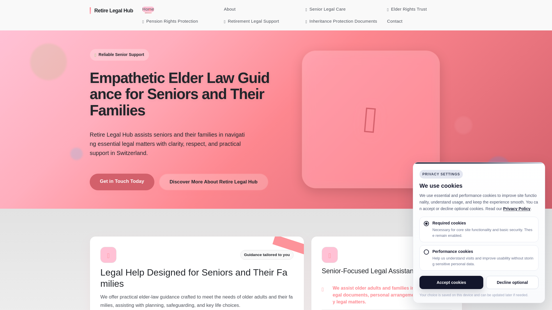 website screenshot of https://retirelegalhub.info/