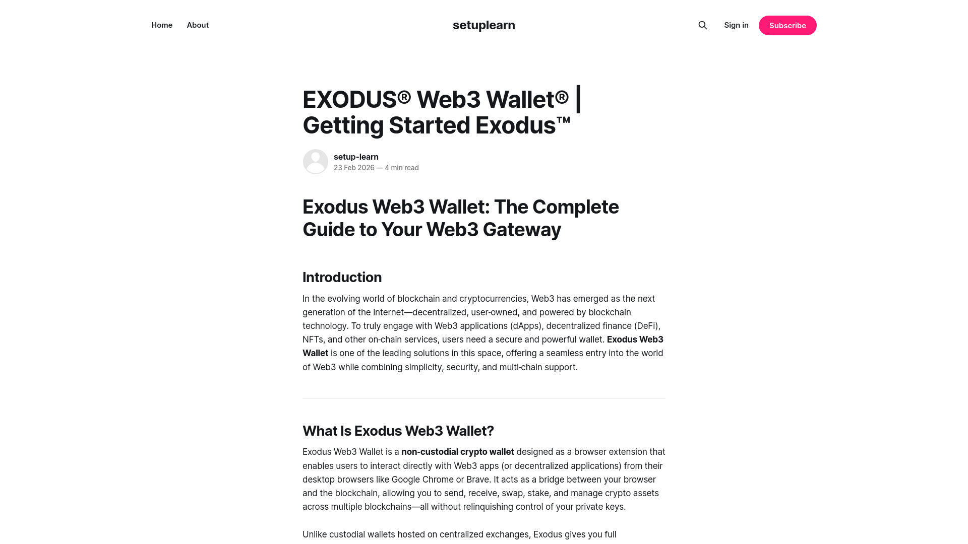 website screenshot of https://setup-learn.ghost.io/exodus/