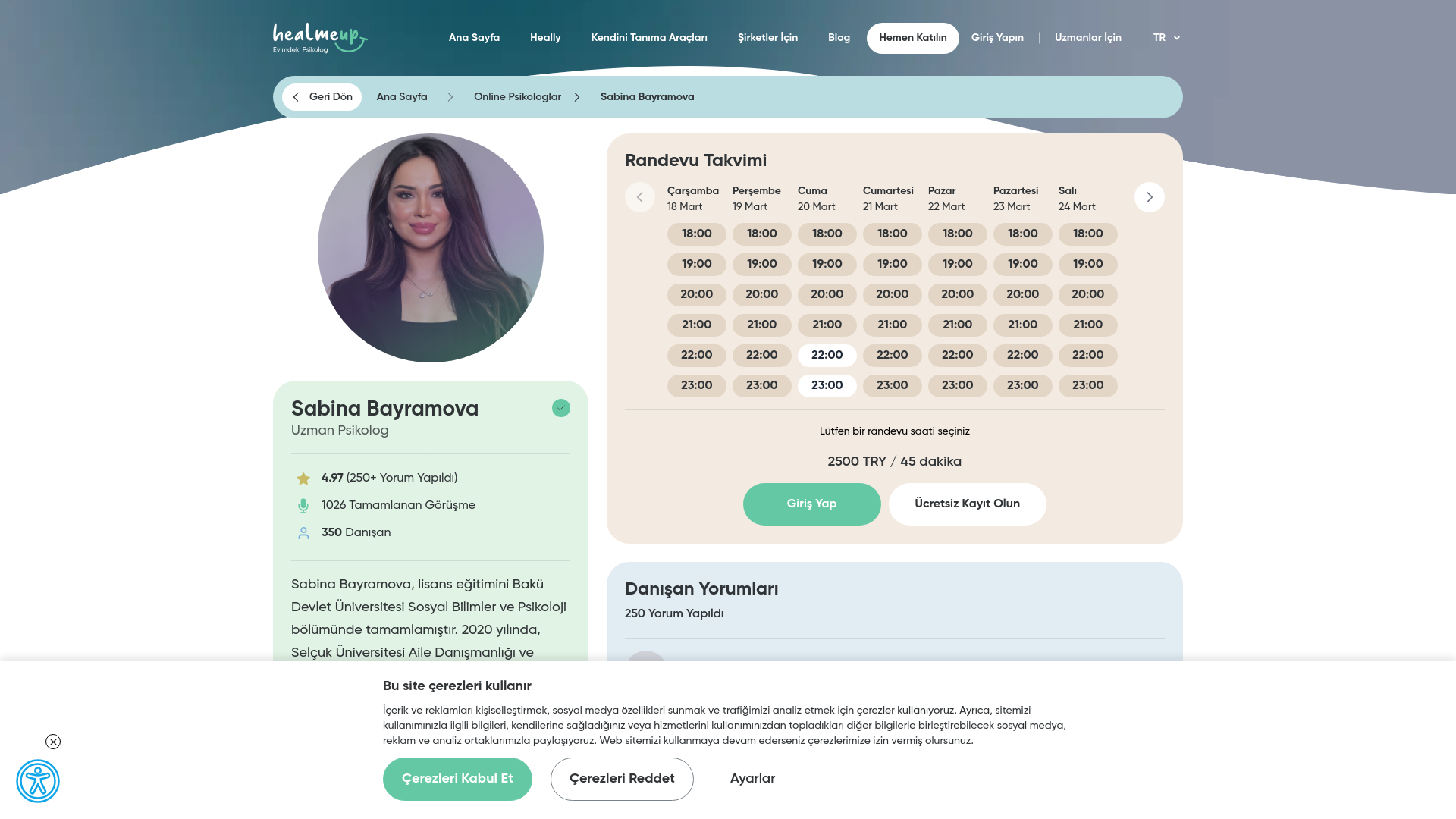 website screenshot of https://www.healmeup.com/online-psikolog/sabina-bayramova
