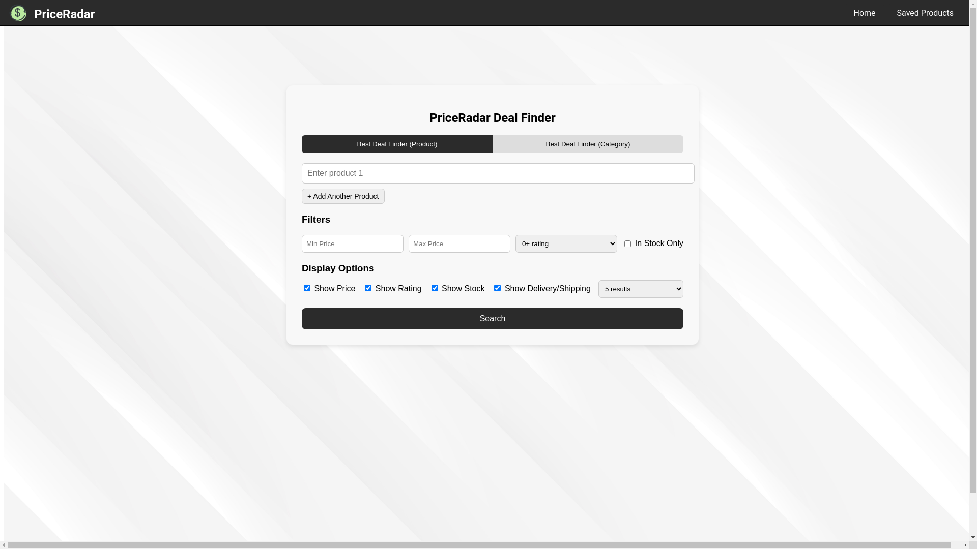 website screenshot of https://mypriceradar.com/