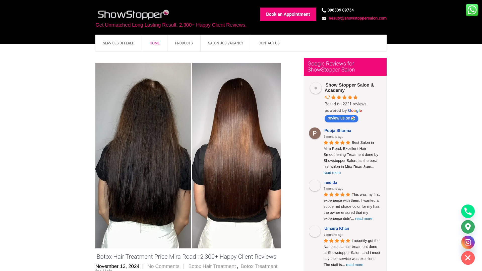 website screenshot of https://www.showstoppersalon.com/