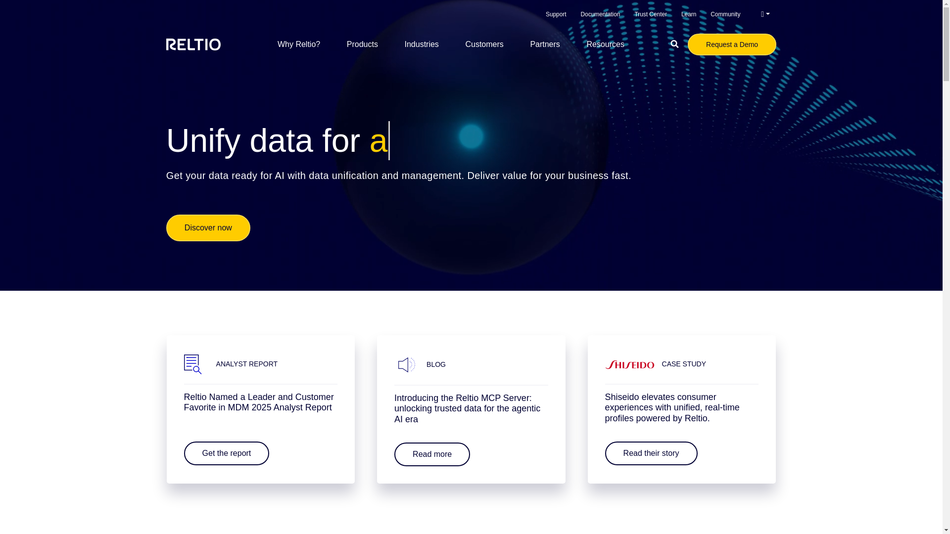 website screenshot of https://www.reltio.com/