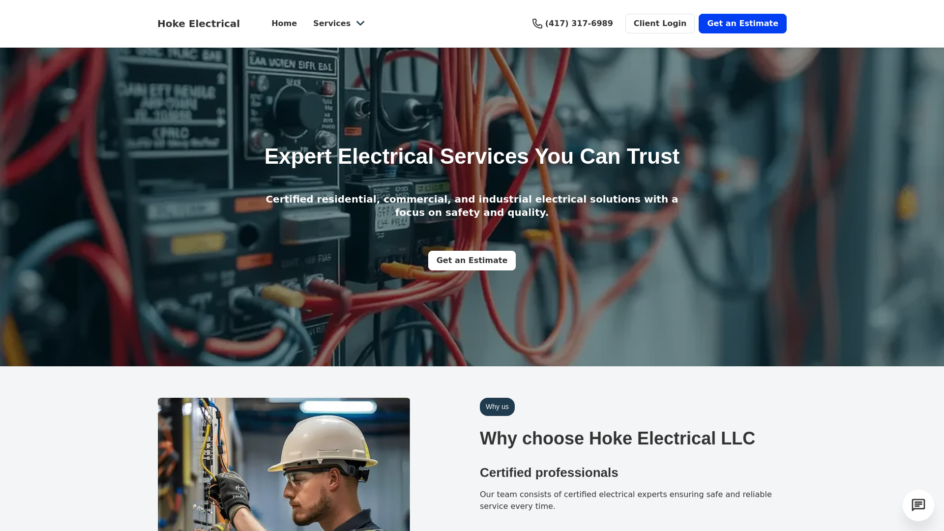 website screenshot of https://hokeelectrical.com/