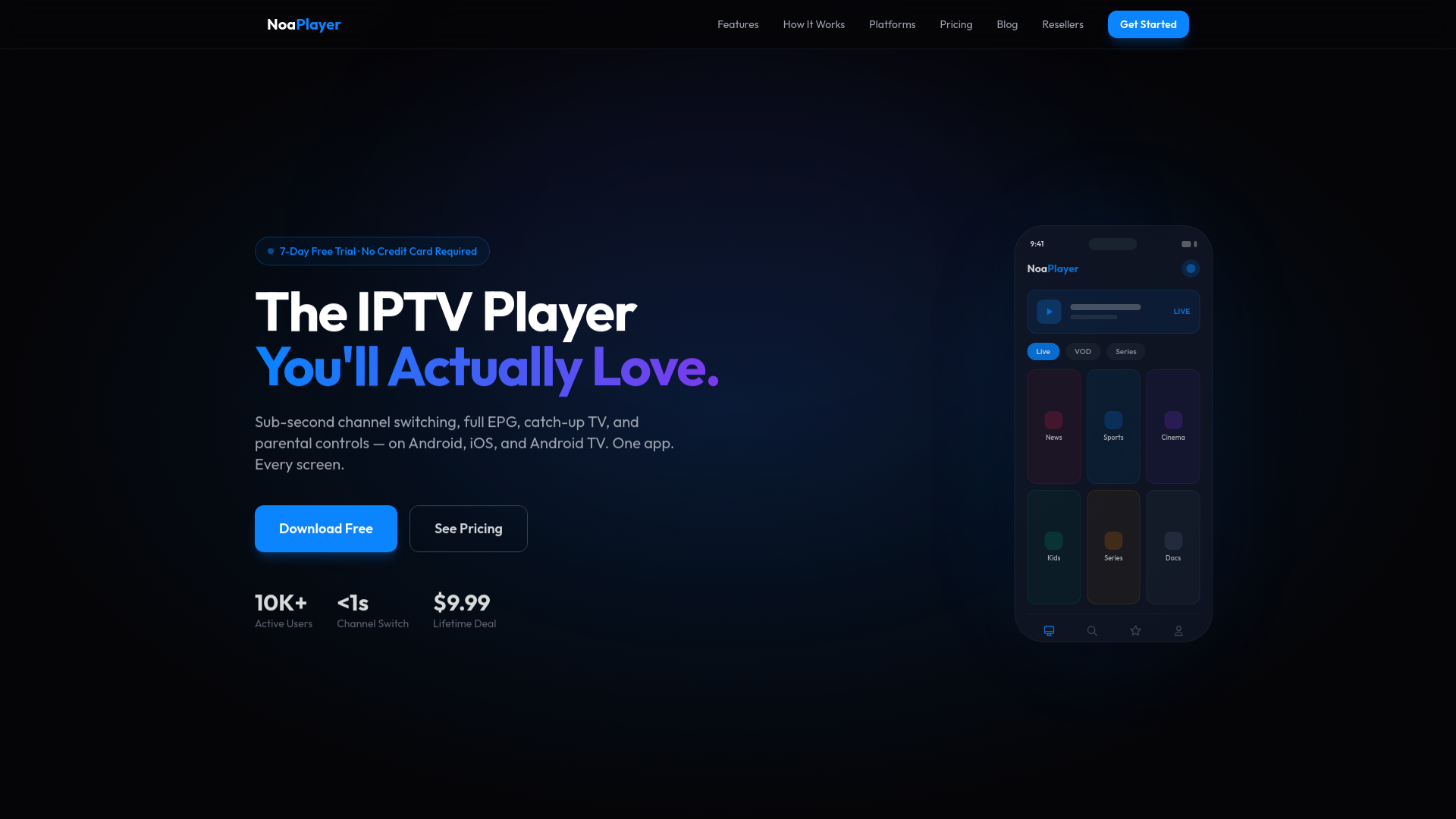 website screenshot of https://noaplayer.com/