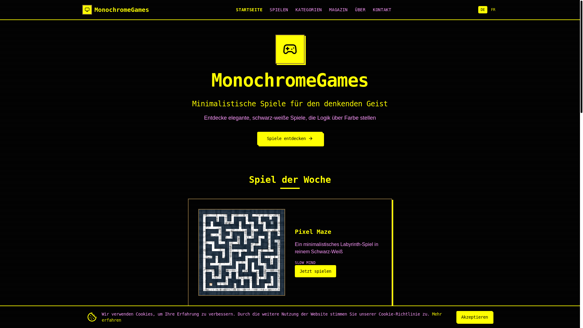 website screenshot of https://monochromegaming.com/