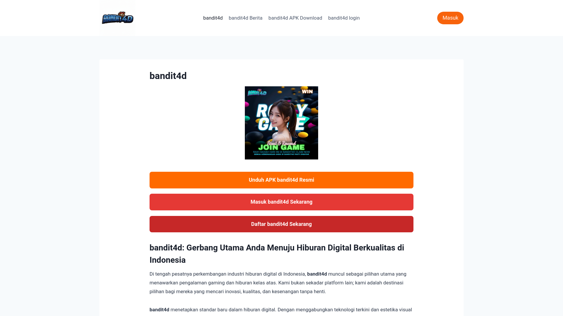 website screenshot of https://bandit4d-login.com/