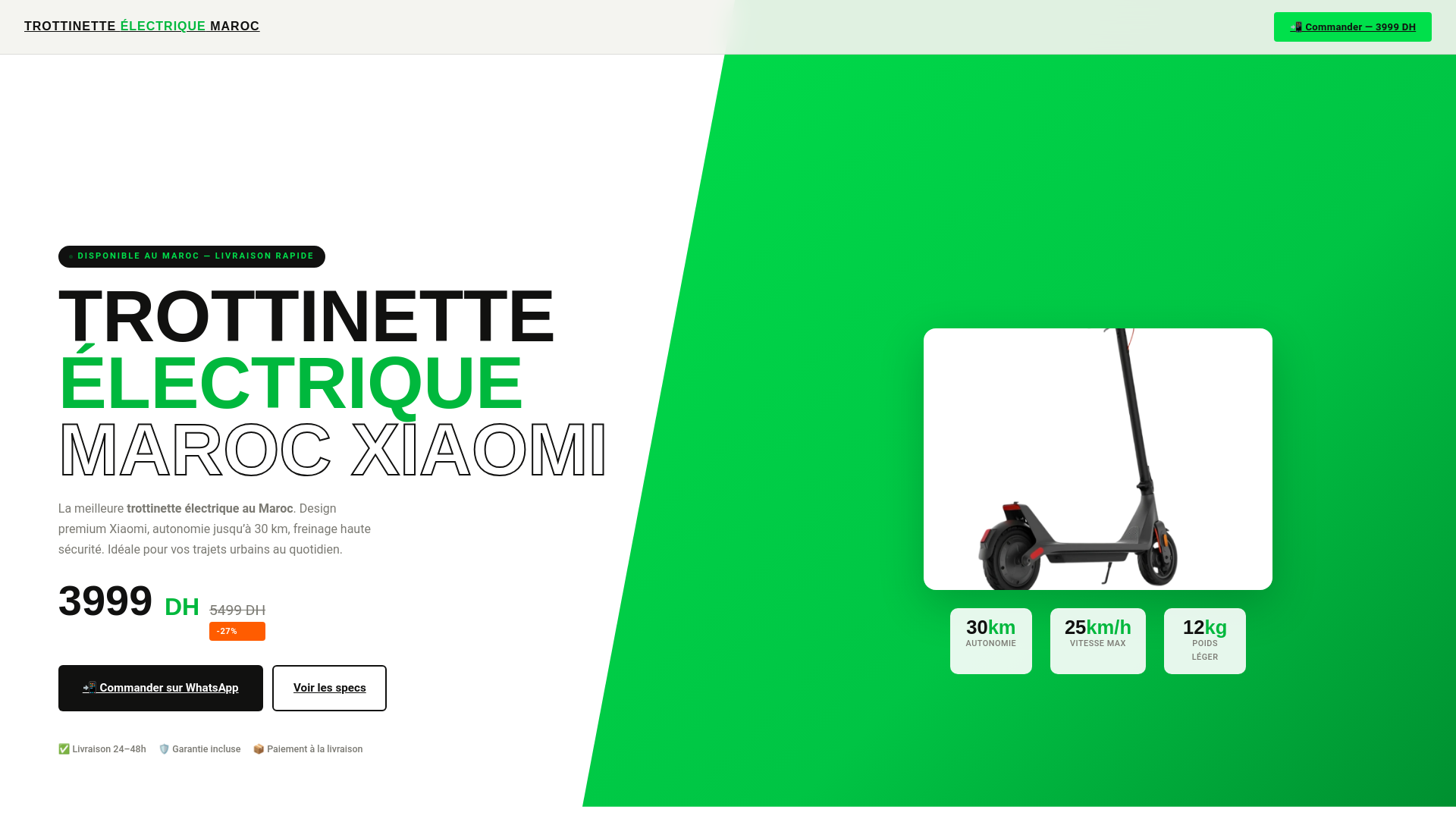 website screenshot of https://trottinette-electrique-maroc.shop