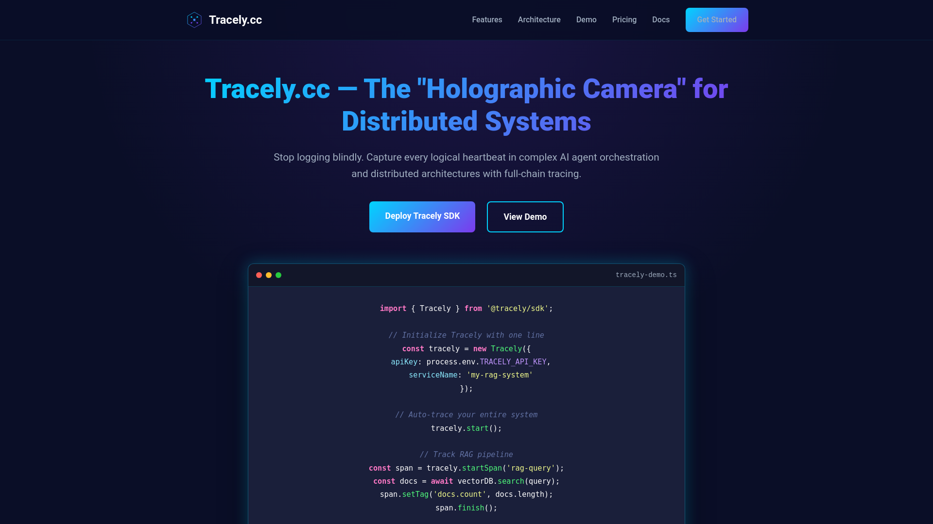 website screenshot of https://tracely.pages.dev/