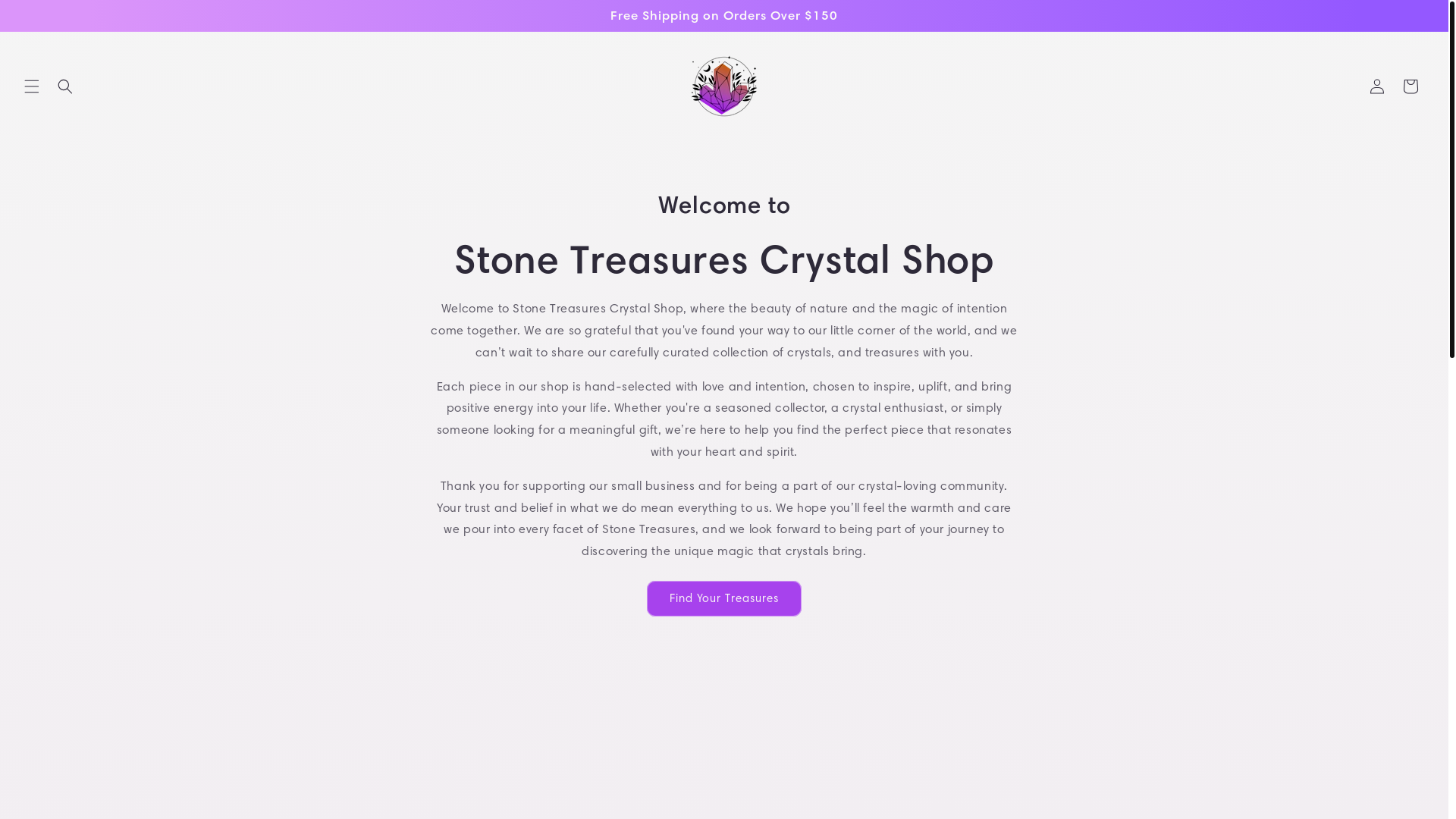 website screenshot of https://stonetreasurescrystals.com/