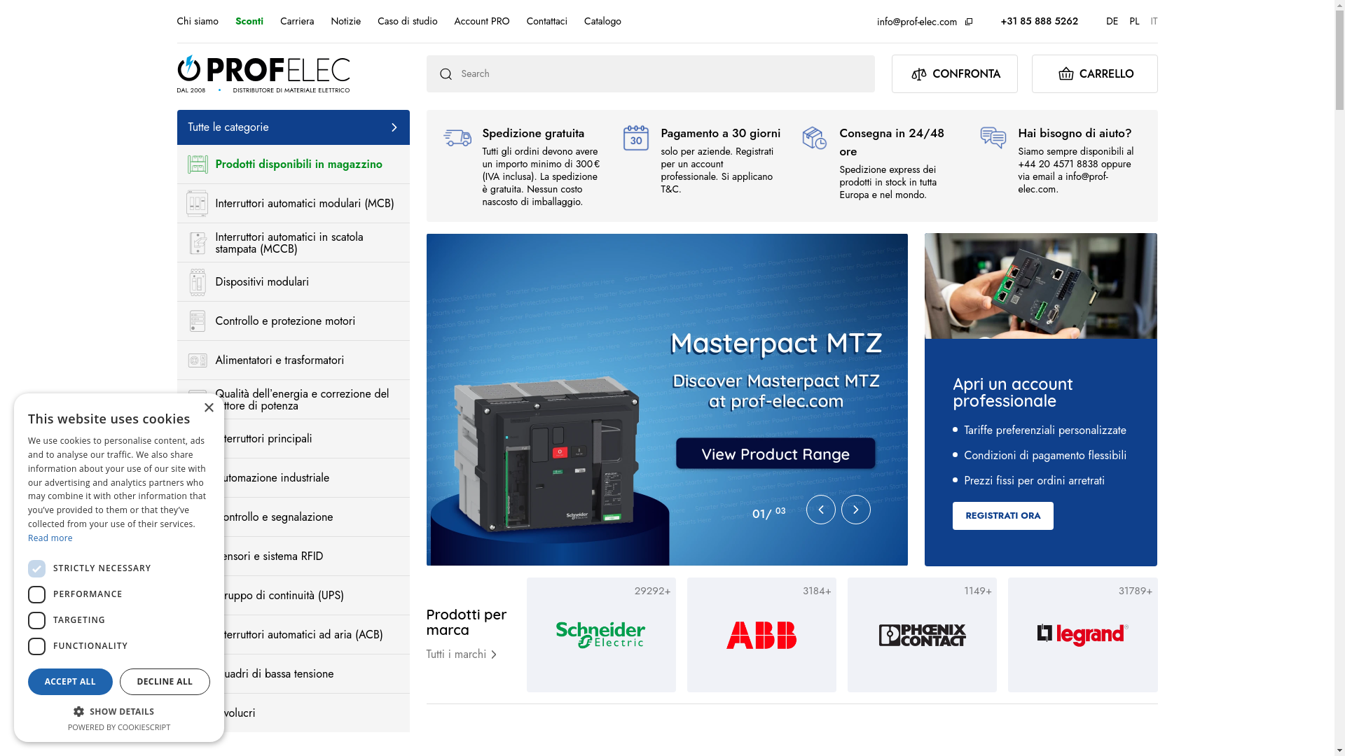 website screenshot of https://profelec.it/