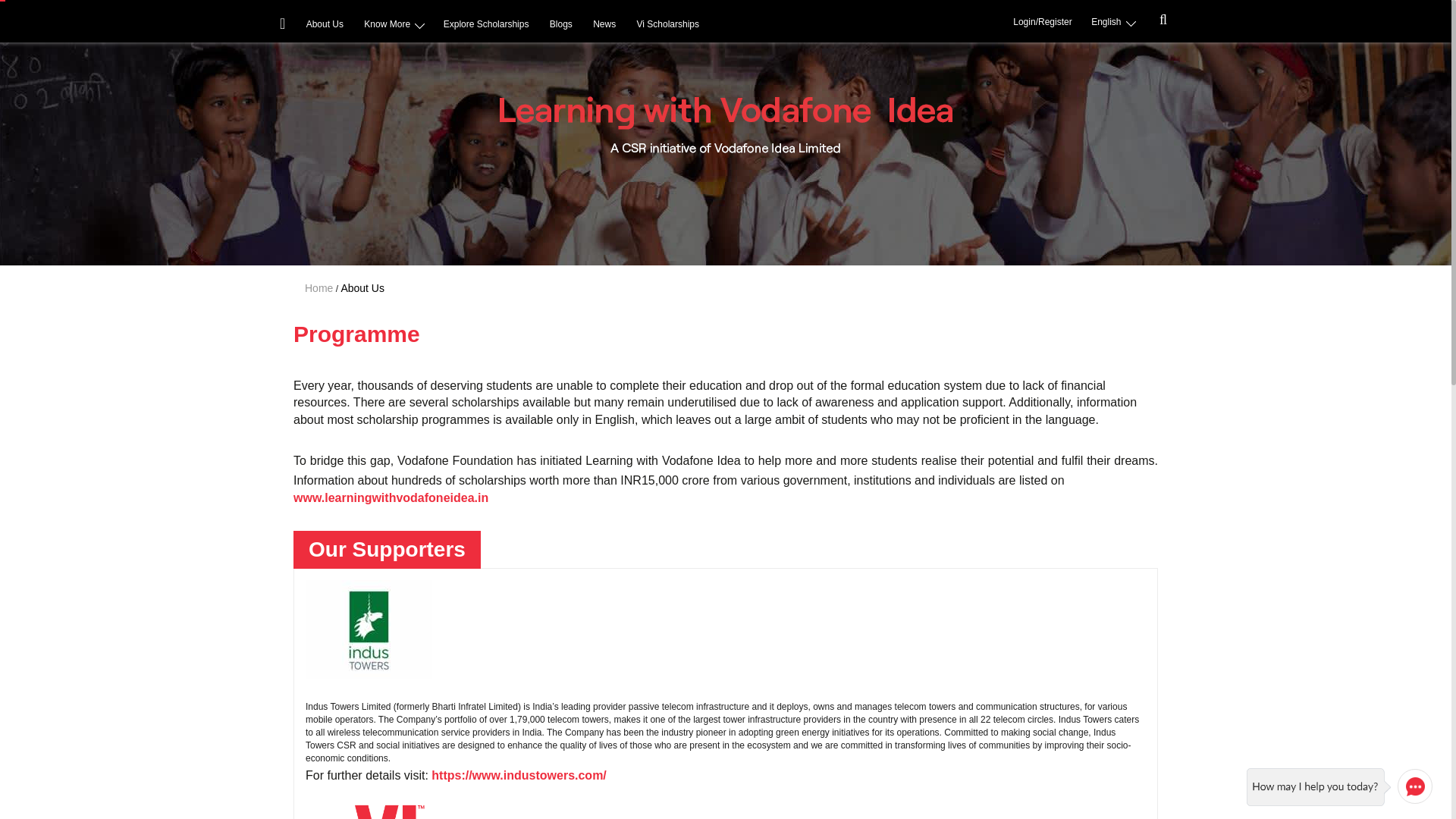 website screenshot of https://www.learningwithvodafoneidea.in/aboutus