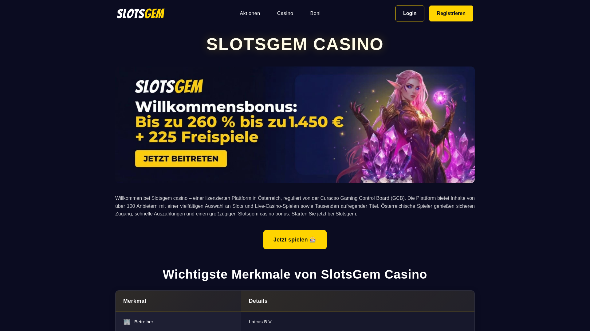 website screenshot of https://slotsgem1.at