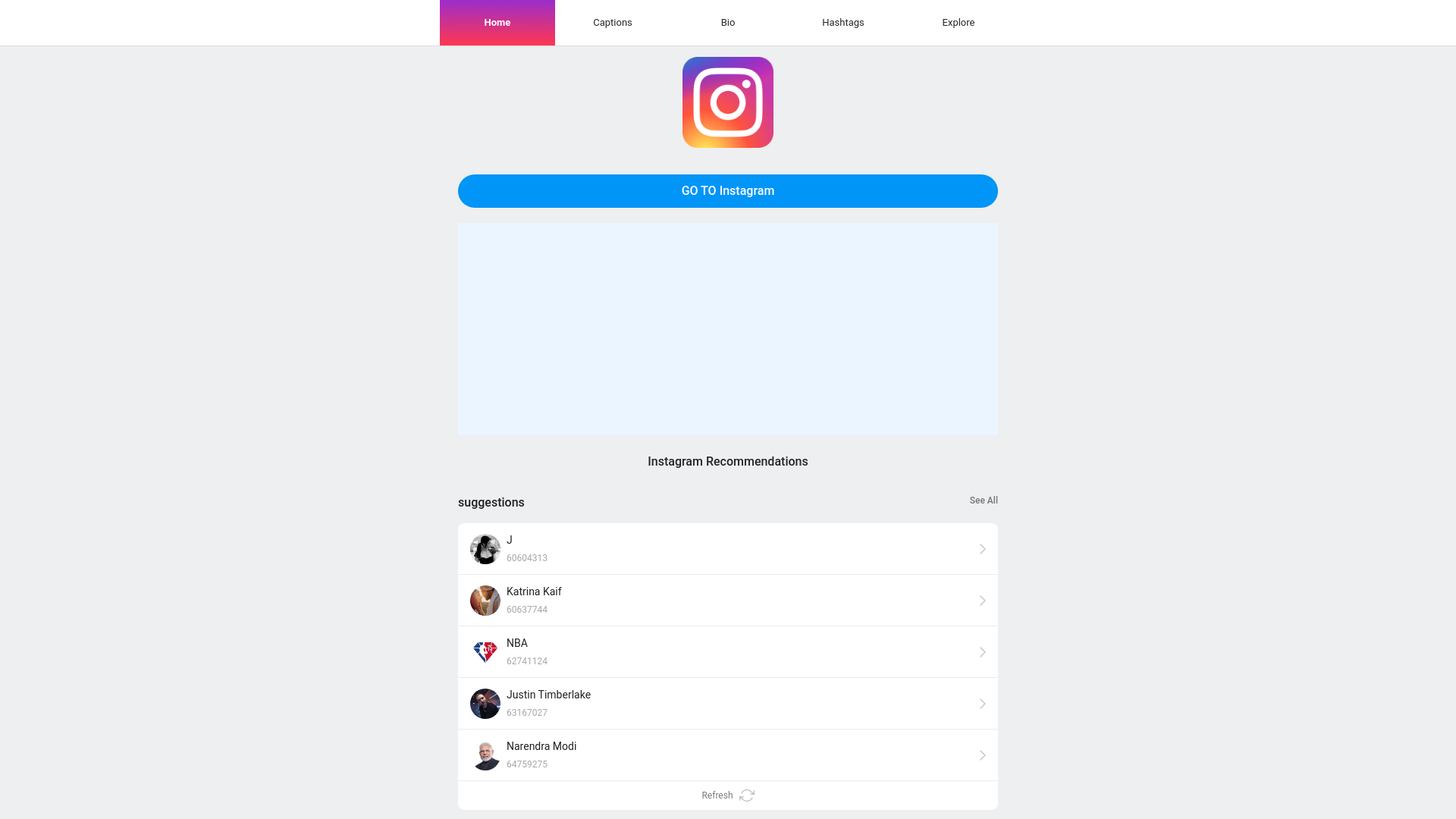 website screenshot of https://instagrambio.biz/