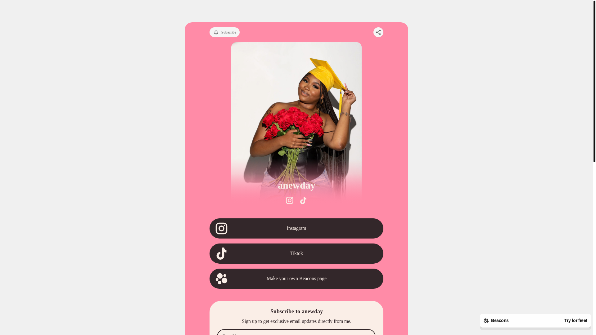 website screenshot of https://anewday.bio/