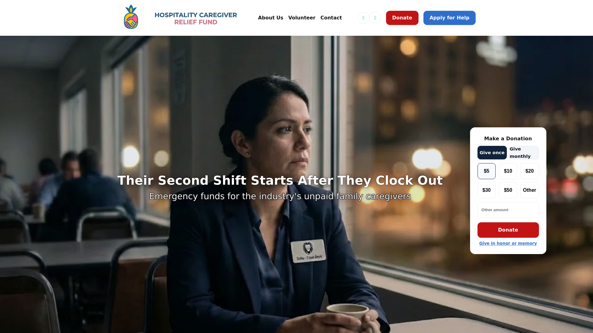website screenshot of https://hospitality-caregiver-relief-fund.pages.dev/