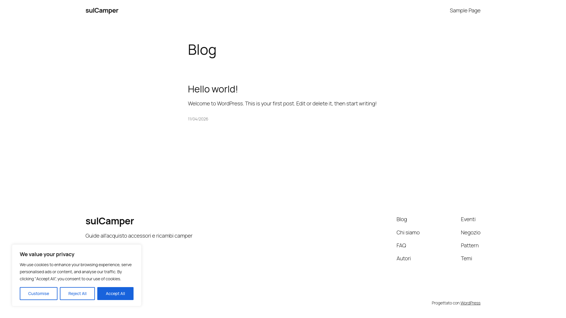 website screenshot of https://sulcamper.eu/