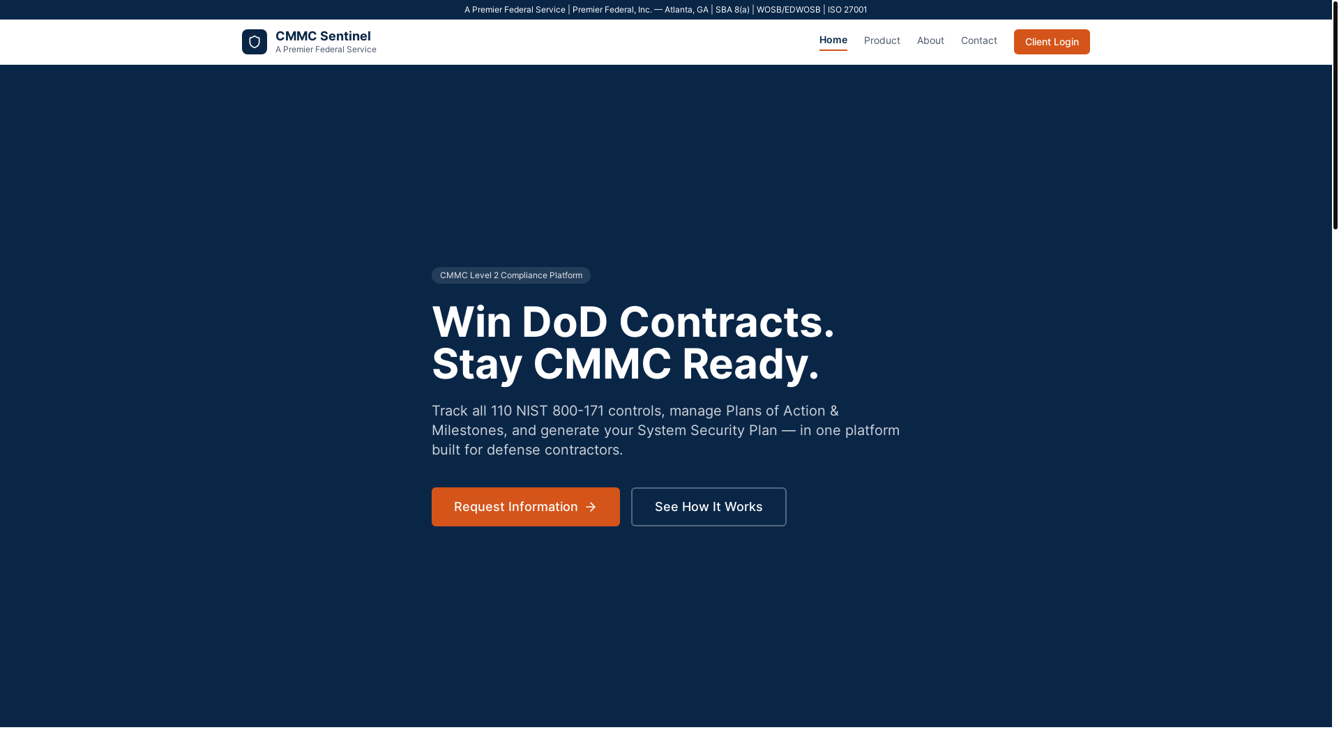 website screenshot of https://cmmc-sentinel.com/