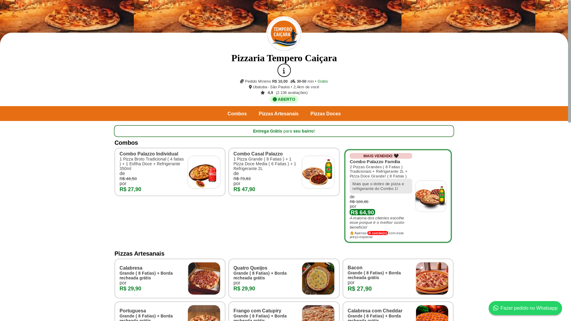 website screenshot of https://pizzariatemperocaicara.shop/
