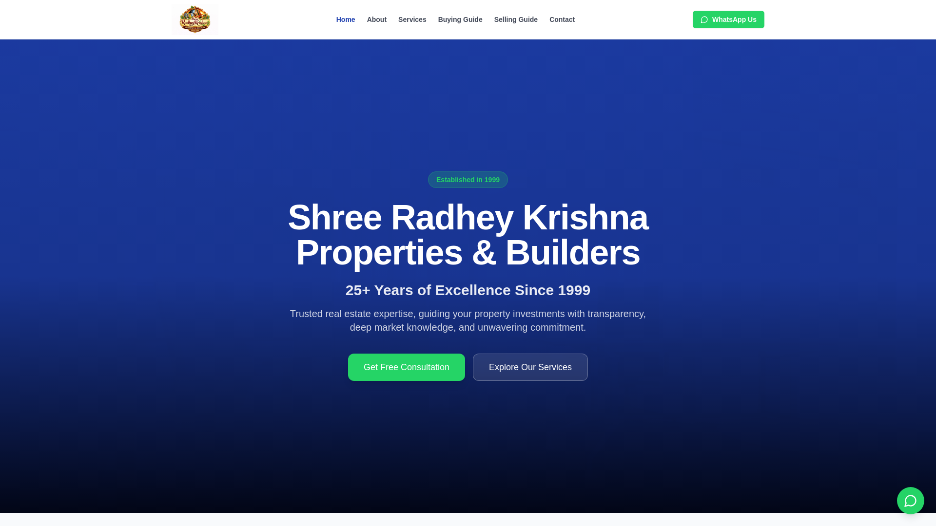 website screenshot of https://shreeradheykrishnapropertiesandbuilders.in