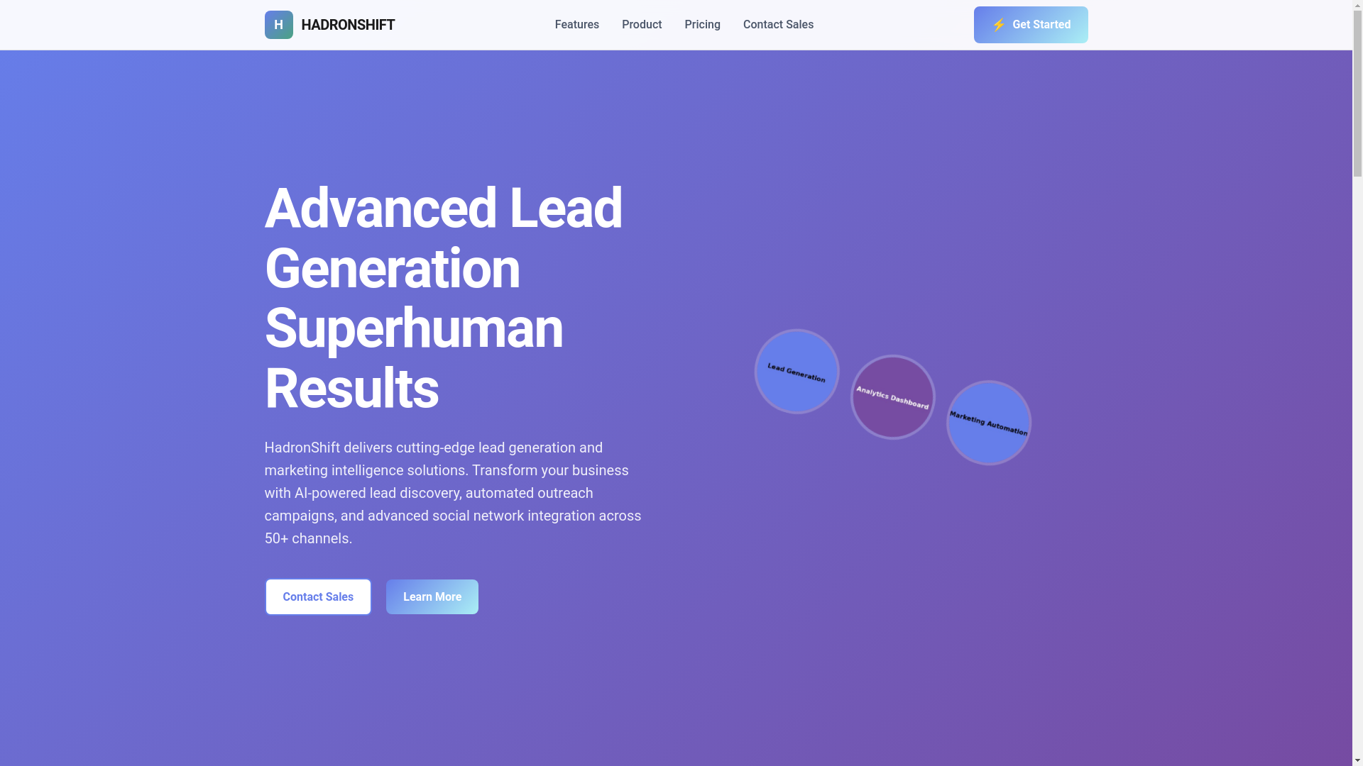 website screenshot of https://hadronshift.com/
