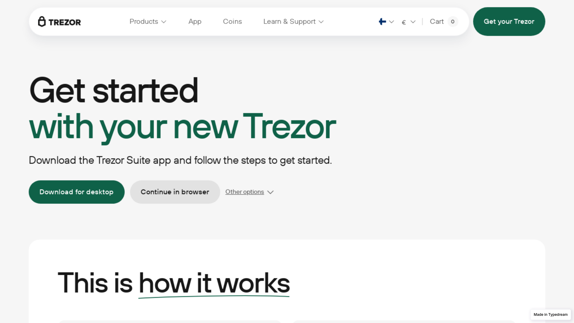 website screenshot of https://help-support-start-trezrio.typedream.app/