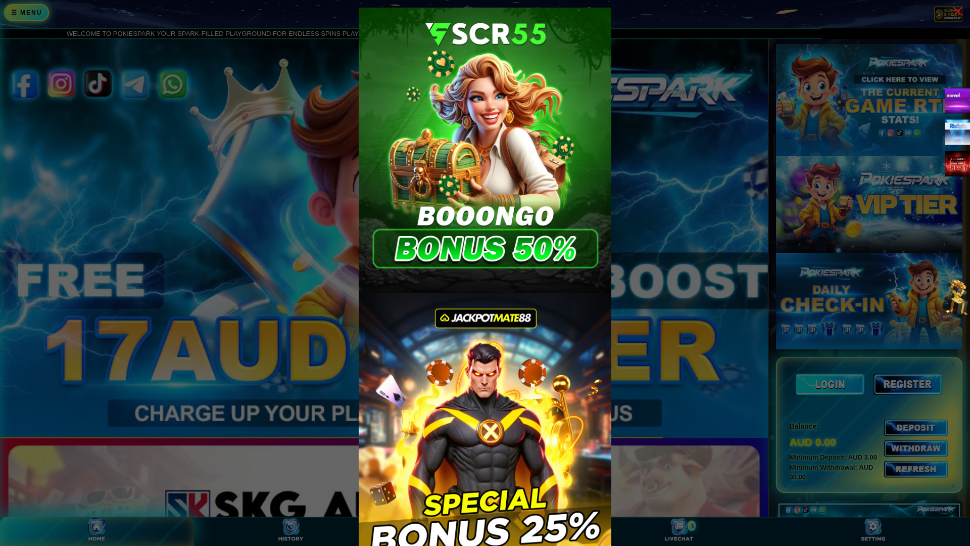 website screenshot of https://pokiespark.live/