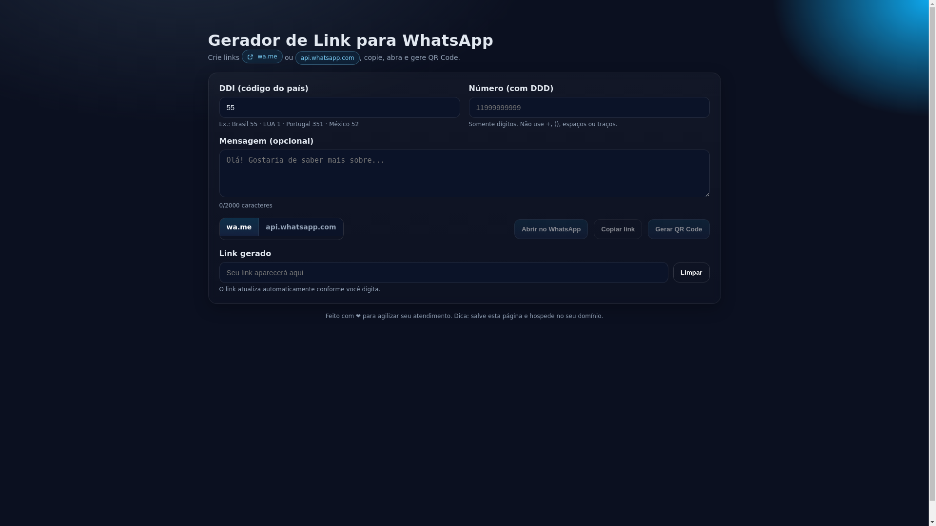 website screenshot of https://gerador-de-link-para-whatsapp.pages.dev/