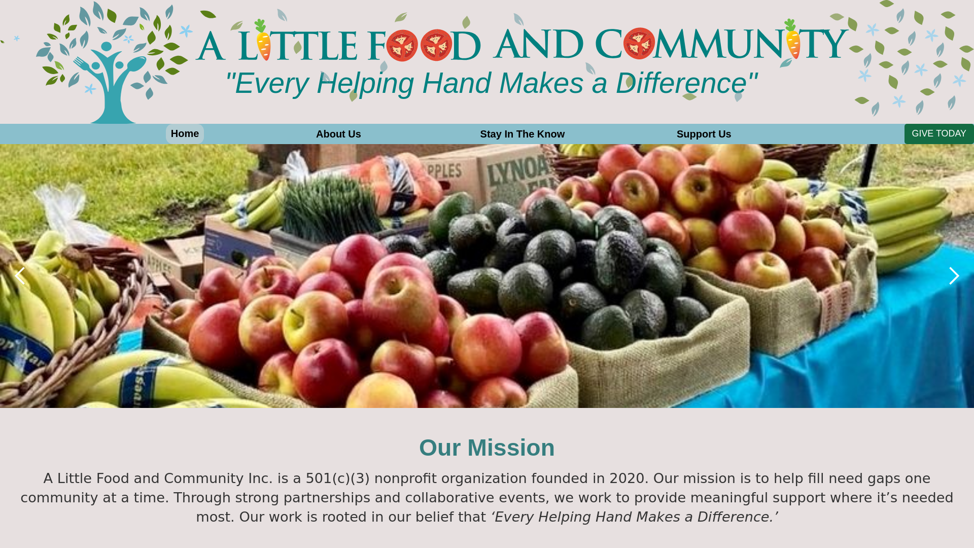website screenshot of https://alittlefoodsandcommunity.org