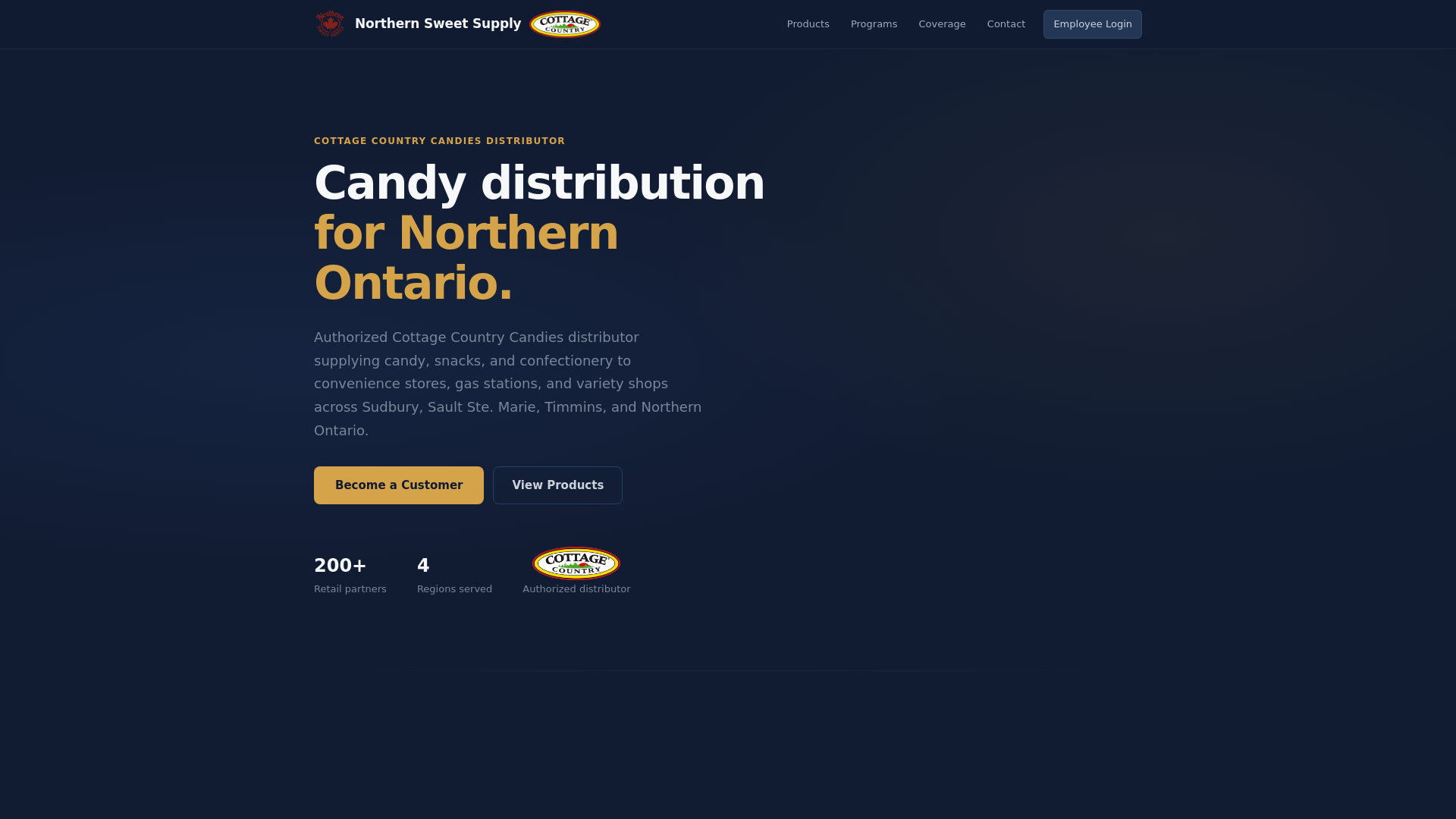 website screenshot of https://northernsweetsupply.ca