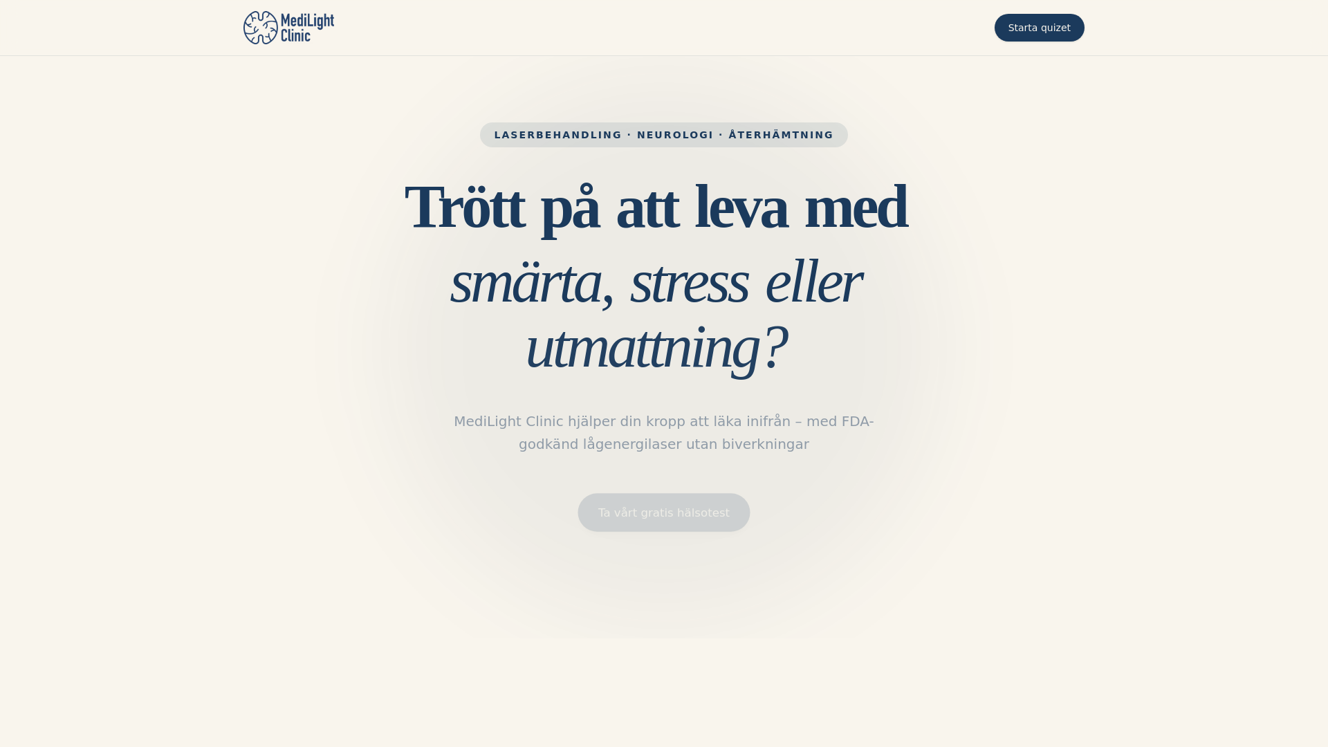 website screenshot of https://medilightquiz.se/
