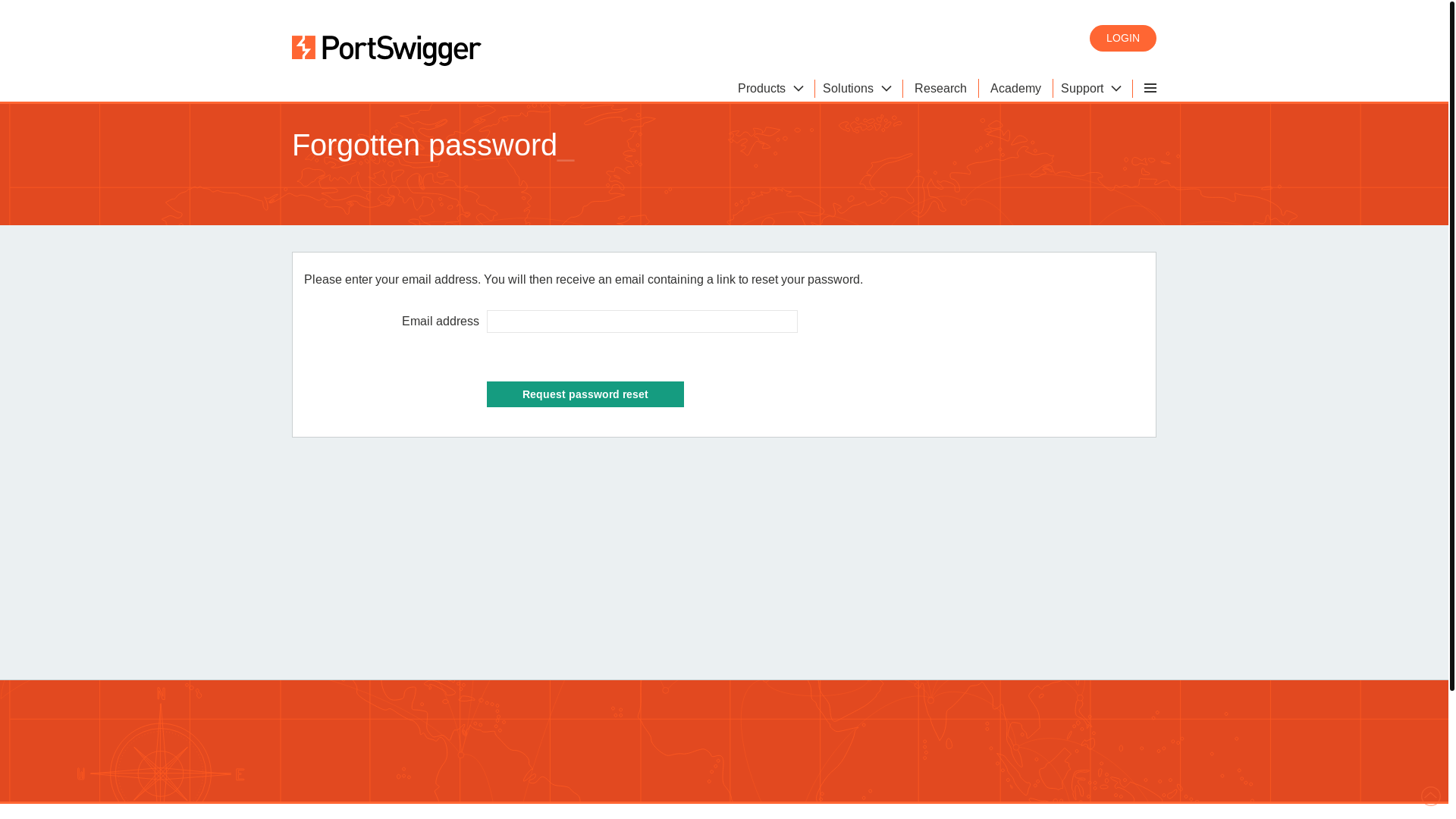 website screenshot of https://portswigger.net/users/forgottenpassword