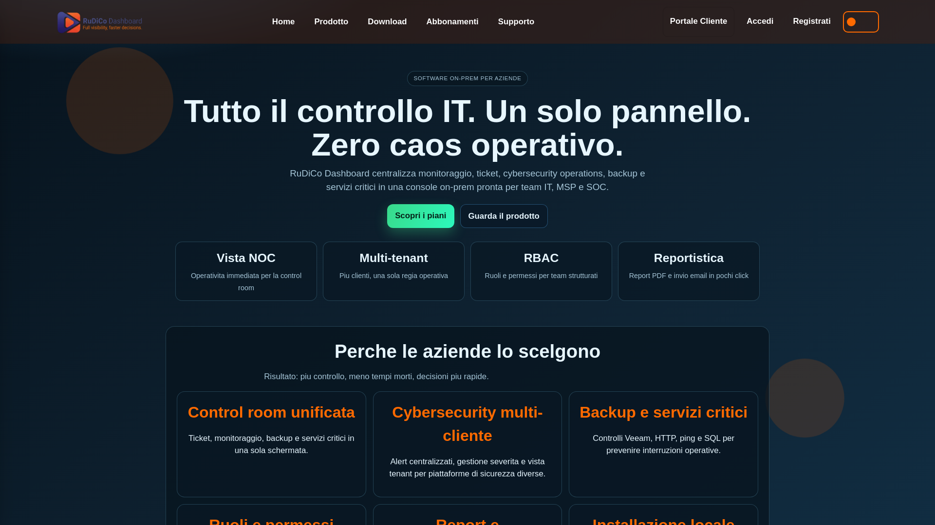 website screenshot of https://rudicodashboard.it/
