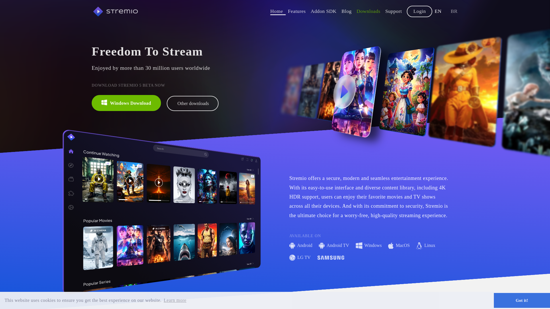 website screenshot of https://www.stremio.com/