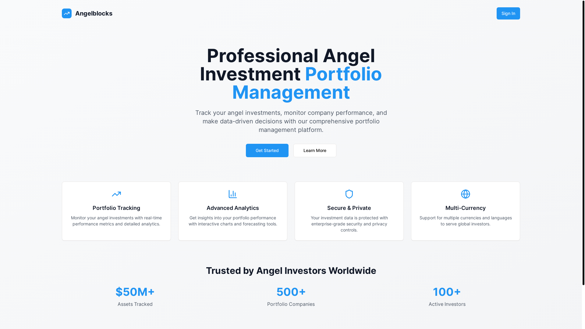 website screenshot of https://angelblocks.io/