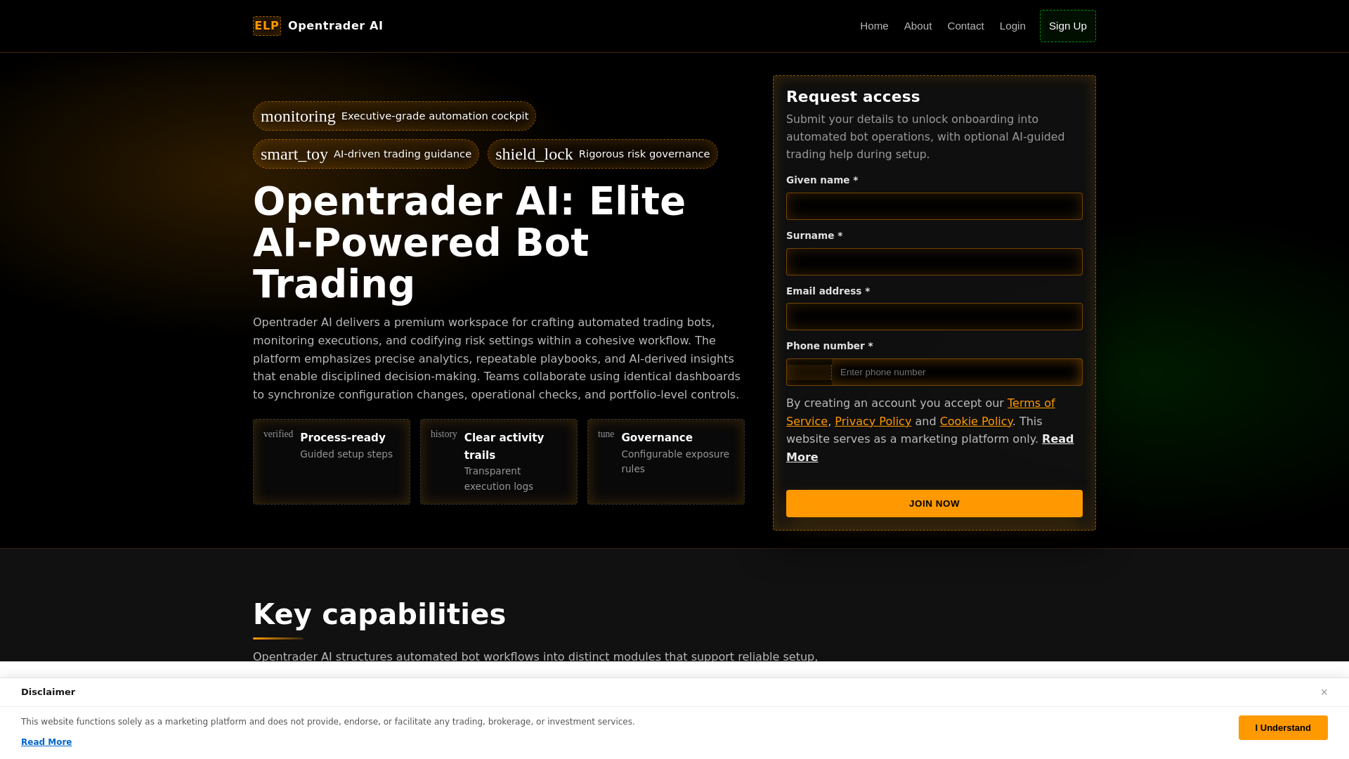 website screenshot of https://opentrader-ai-pro.pages.dev/