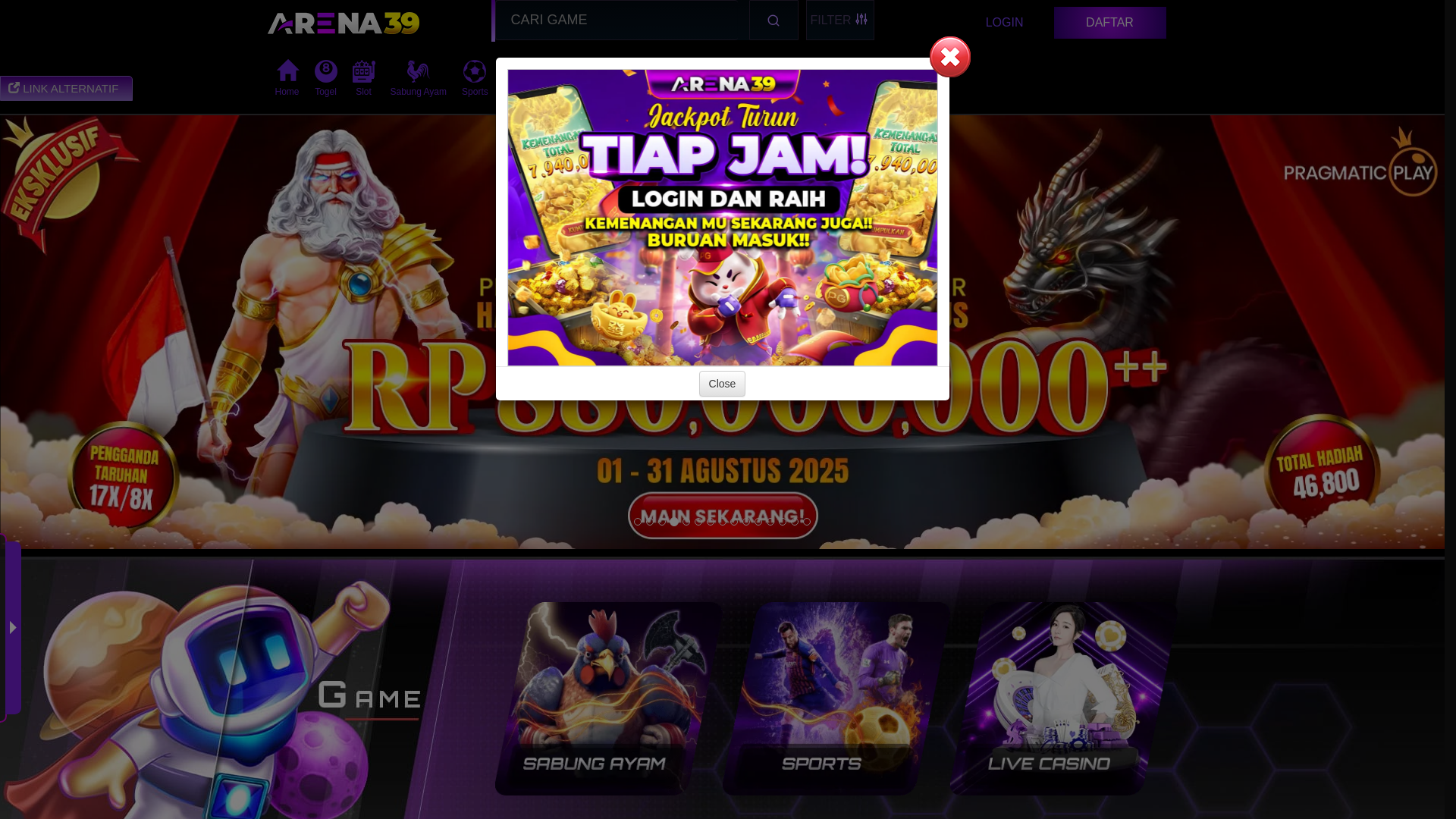 website screenshot of https://arena39.sbs/