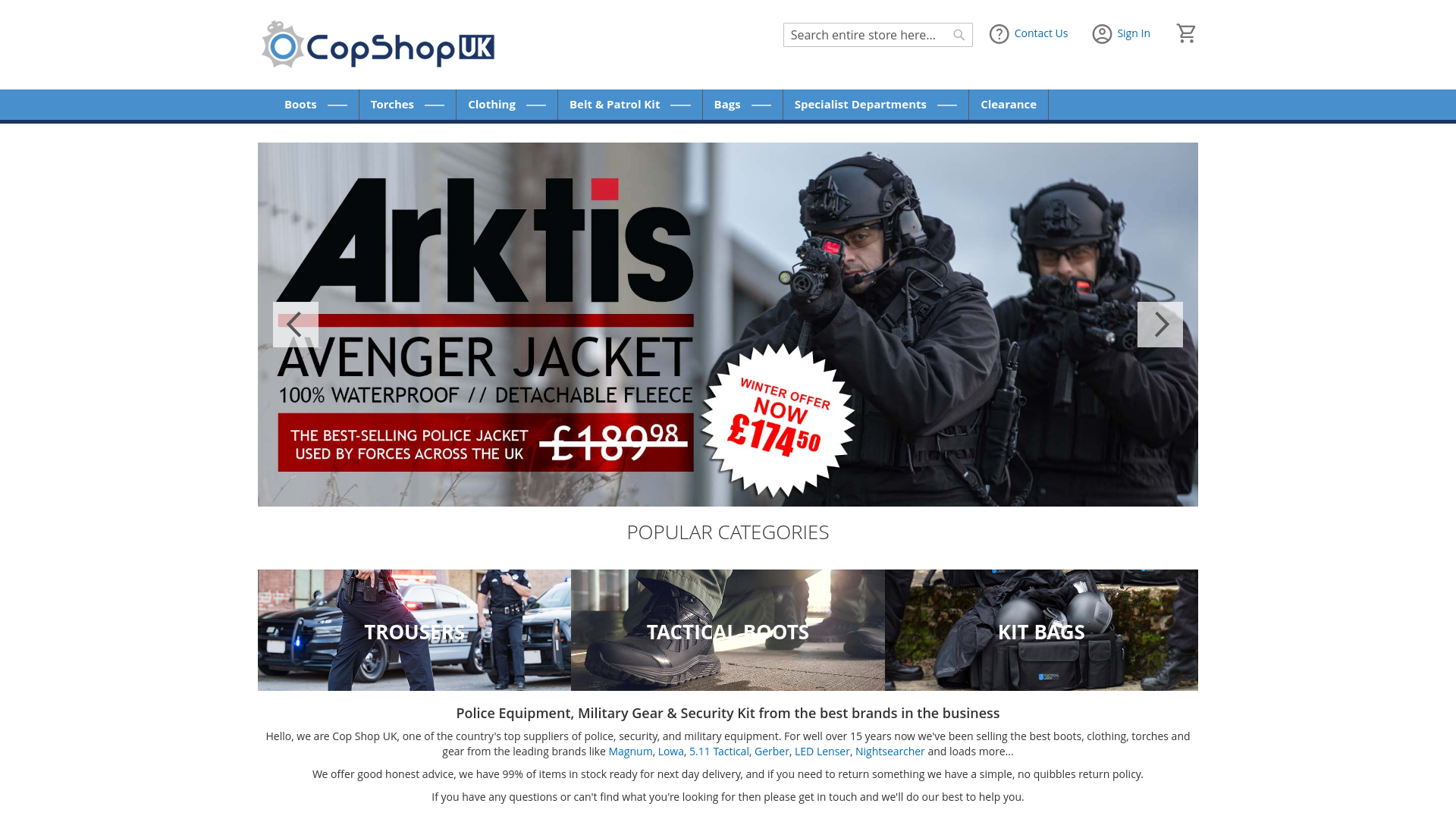 website screenshot of https://www.copshopuk.com/