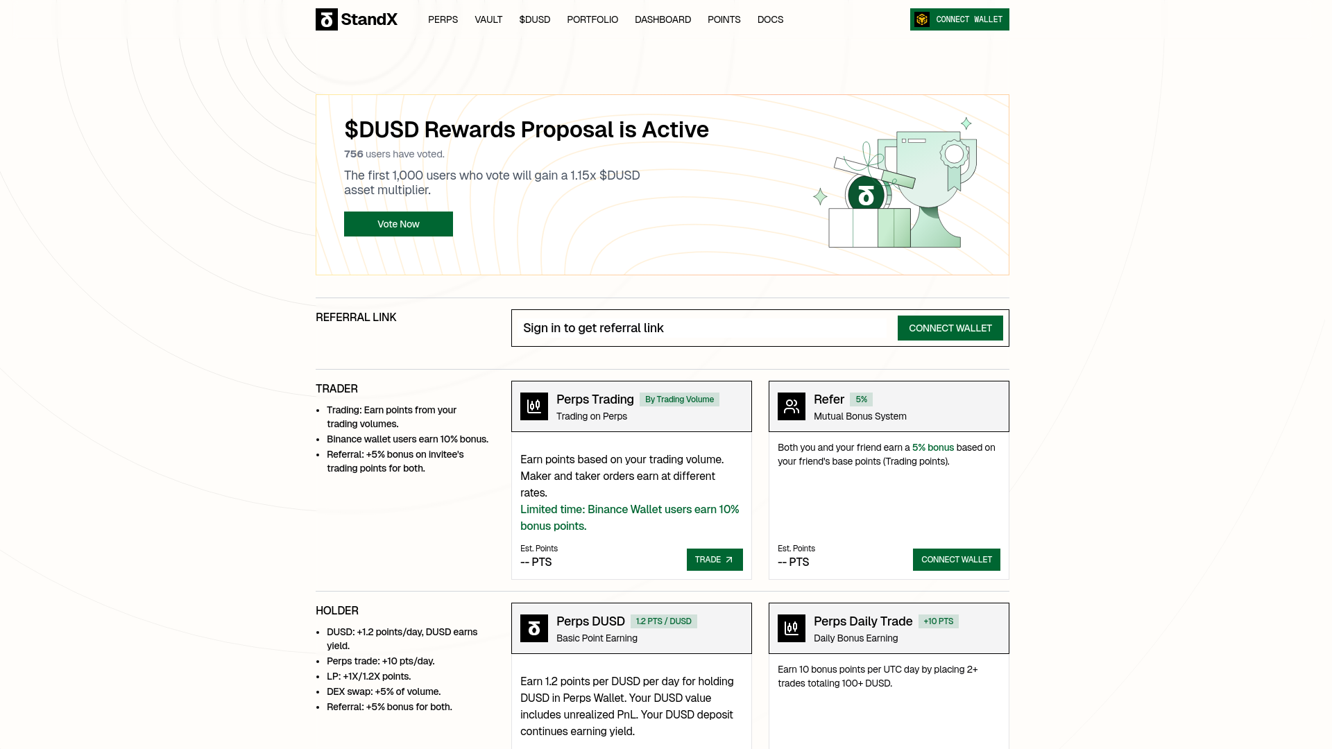 website screenshot of https://vote-standx.org/