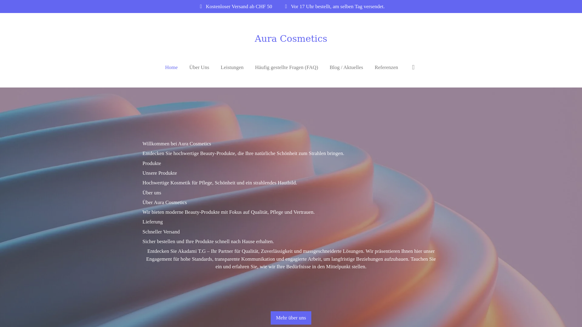 website screenshot of https://auracosmetics.ch