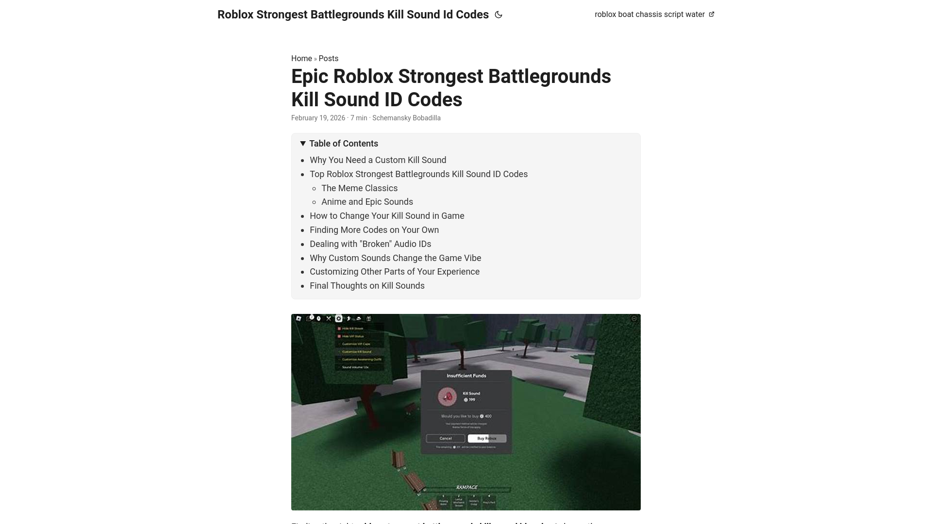 website screenshot of https://roblox-strongest-battlegrounds-kill-sound-id-codes.pages.dev/